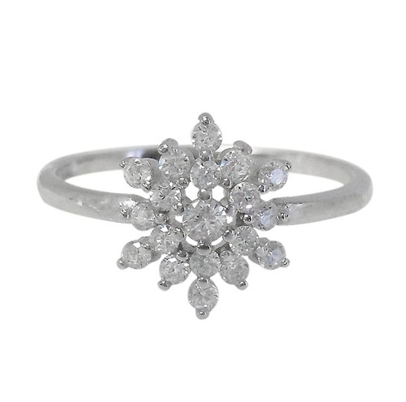 Sterling Silver Snowflake Ring w/Clear Cubic Zirconias - Click Image to Close